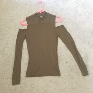 Green peekabo-shoulder shirt